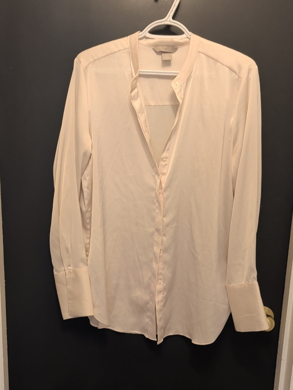 H&M Light Cream Long-Sleeve Band Collar Blouse